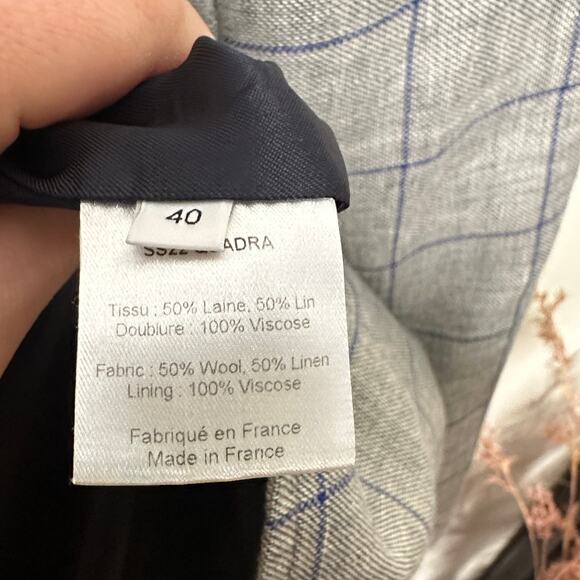ROSEANNA Linen Wool Windowpane Plaid Blazer Gray Navy Sz 40/Large $550 {U18} - Picture 5 of 5